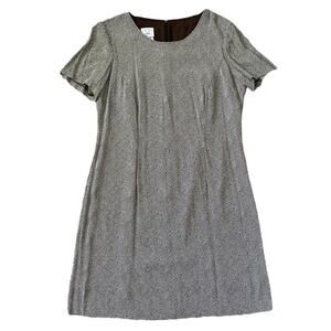 Vintage Laura Ashley 90s Black and White Herringbone Short Shift Dress 12